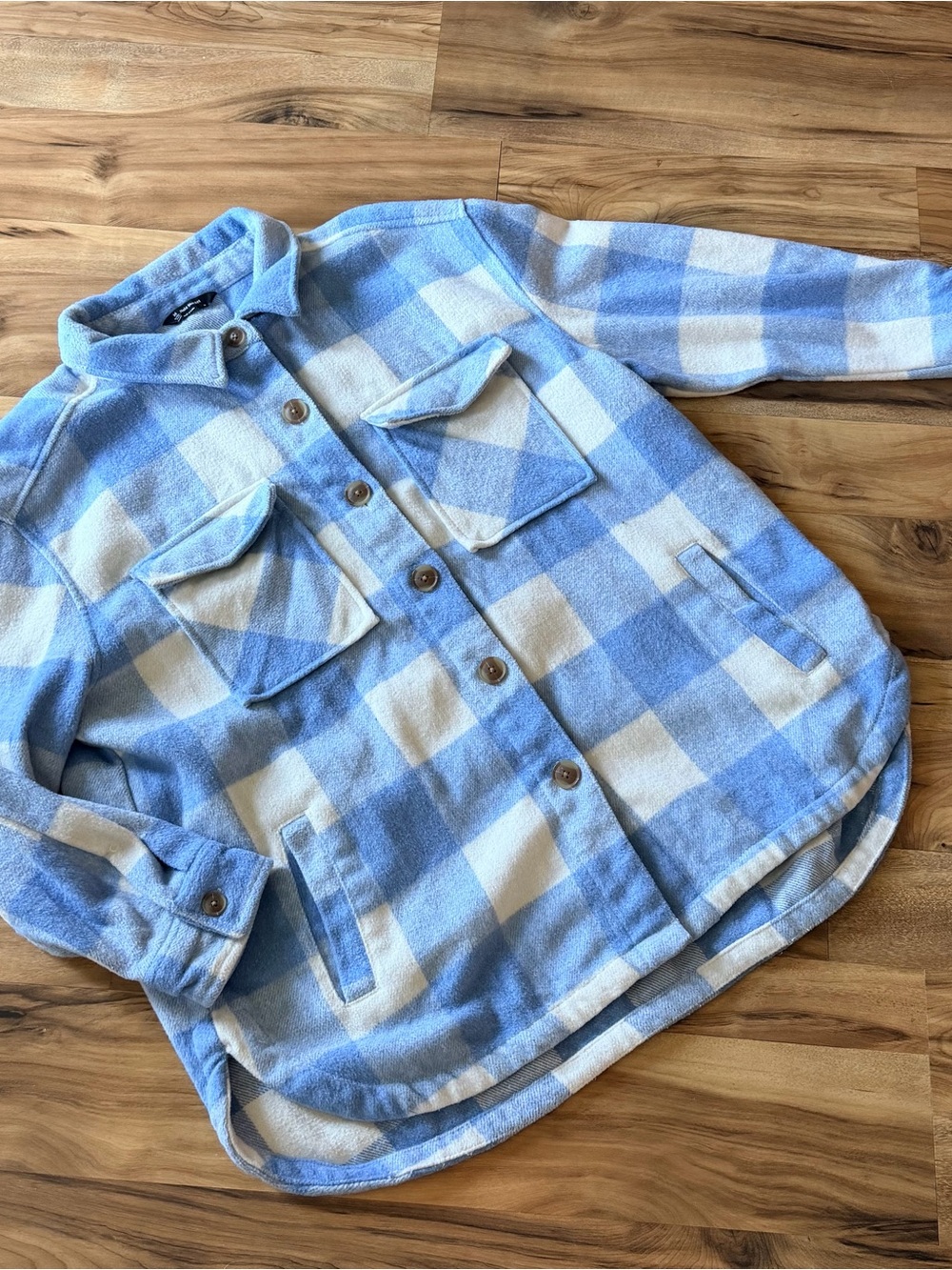 Women's Light Blue & White Plaid Shacket
